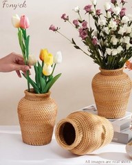 Rattan Vase, Small Braided Boho Vases for Pampas Grass & Flower Arrangement,