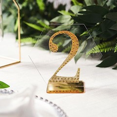 5 CLEAR GOLD 5″ Hexagon ACRYLIC STANDS TABLE NUMBERS Holders Party Decorations