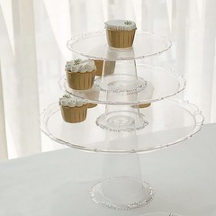 3 CLEAR Plastic Stackable Pedestals Round CUPCAKE Display STANDS Set Party Event