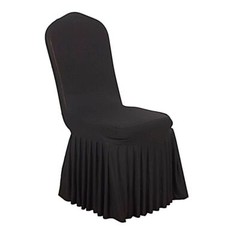 BLACK Ruffle Pleated Skirt Fitted Spandex Banquet CHAIR COVER Party Decorations
