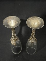 2 Silverplated Love Birds Champagne Flutes Glasses International Silver co vtg