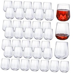 40-Pack Plastic Stemless Wine Glasses, 12 Oz Unbreakable Plastic Drinking