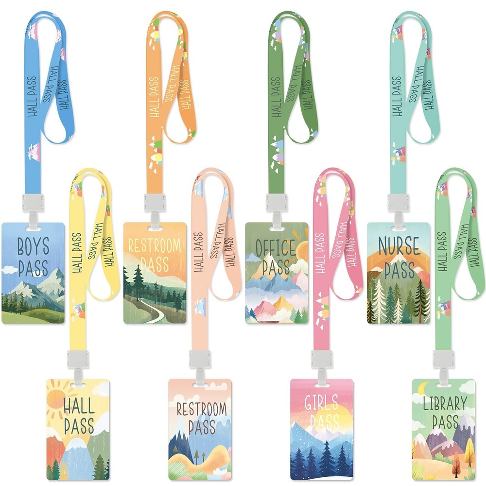 8 Set PVC Hall Pass Lanyards Mountains Unbreakable Hall School Passes Teacher…
