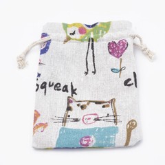 Cotton Gift Bag Jewelry Pouches Sacks Packing Pouches with Printed Cat and Mouse