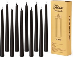 KONNI 0.87×10 Inch Black Taper Candles, Unscented and Smokeless Tall