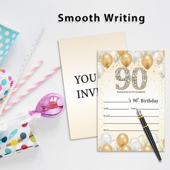 HONPHAX 90th Birthday Invitations for Women Men, Gold gold