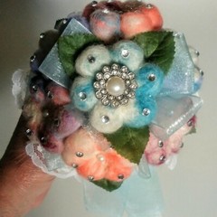 Handmade Multi-color Needle Felted Wool Flower Wedding Bridal Prom Bouquet