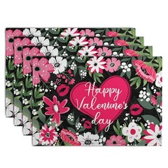 Happy Valentine’s Day Placemats Set of 4 Valentine 18x12inch Flowers Heart