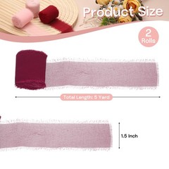 2 Rolls Chiffon Ribbon, 1.5 Inch x 5 Yard Silk Ribbon, Burgundy