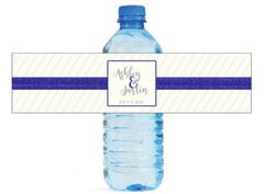 Blue Glitter & Pin Stripes Wedding Birthday Anniversary Water Bottle Labels