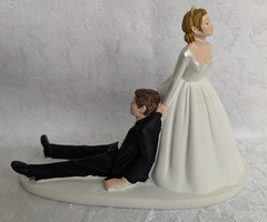 Wedding Cake Topper Brunette Bride Dragging Reluctant Groom Now I Have You