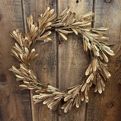 POTTERY BARN OLIVE LEAF WREATH HOLIDAY PLATE CHARGERS SET OF 4 ~ GOLD, 16″ DIAM