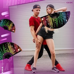 Maitys 2 Pcs Large Clap Fans for Line Dancing 13 Flash Pattern, Multi Color