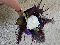 Bridal Bouquet Purple Cala Lilies and Feathers and White FlowersWhite