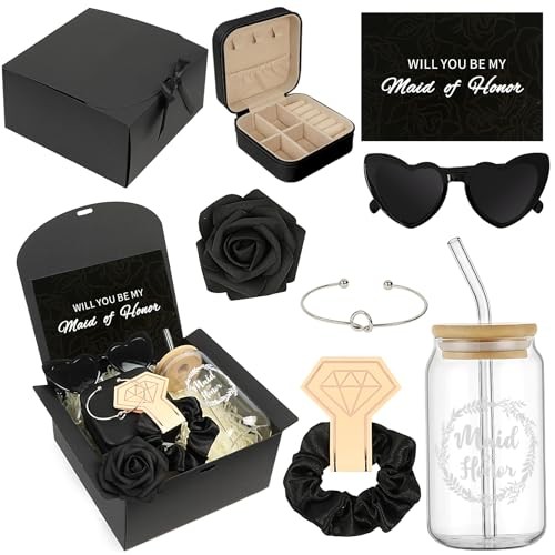9 Pcs Bridesmaid Proposal Gifts Maid of Honor – 1 count – Maid of Honor Black