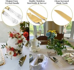 Timeless Cake Server Set – Gold Stainless Steel Knife & Crystal Handle Gift Idea