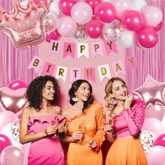 Hot Pink Birthday Decorations for Women with White Hot Light Pink Balloons Ba…