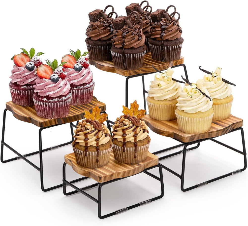 4-Piece Wooden Buffet Risers for Dessert and Food Displays