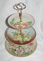 Custom Three Tier Tea Party Cake Stand Made With Vintage Hand Painted Plates
