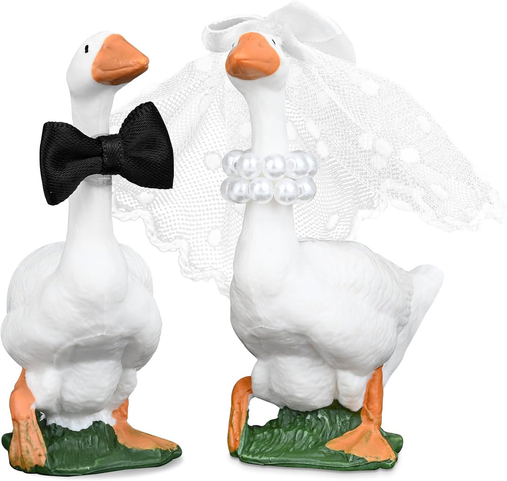 Couple Goose Wedding Cake Topper Handmade Goose Figurines Bride Groom Engagement