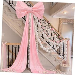 Giant Pink Bow with 100 Pcs White Link Balloons, 31 x 181 Inch Large Ice Silk