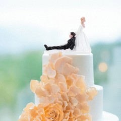 Funny Black and White Bride Dragging Groom Wedding Cake Topper Figurine