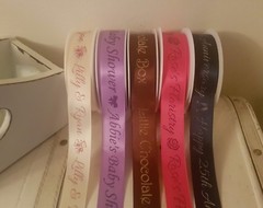 10 metres of 25mm wide PERSONALISED PRINTED SATIN RIBBON wedding cake invitation