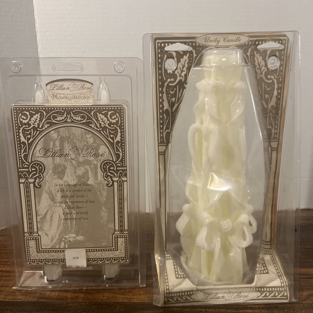 LILLIAN ROSE White CARVED Wedding Unity PILLAR CANDLE & Unity Candles NEW IN BOX