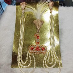 Kalgi, Indian Wedding Handmade Gold plated kundan safa kalangi with pearl string