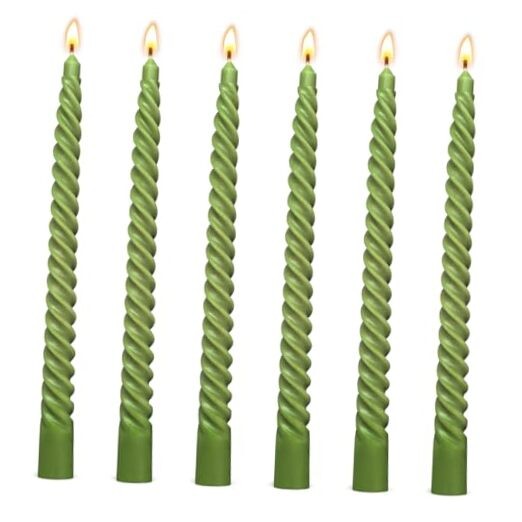 6 Pack 10 Inch Olive-Green Spiral Taper Candles for Christmas and Olive-green