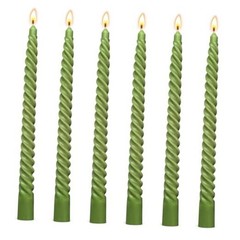 6 Pack 10 Inch Olive-Green Spiral Taper Candles for Christmas and Olive-green