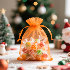 25PCS Orange Organza Bags 5×7 inches – Sheer Mesh Jewelry Pouches, Organza Gift