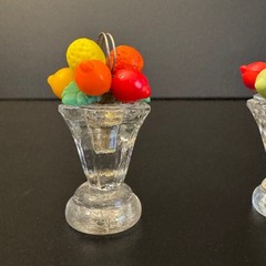 Set Of 4 Vintage Czech Glass Place Card Holder With Fruit Design Topper