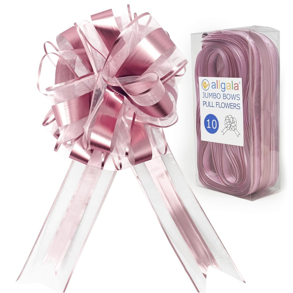 Allgala 10-Pack 8″ x 2.5″ Organza Ribbon Pull Flower Bows for Gifts & Weddings