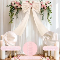 Large Pink Bow for Coquette Room Decor, 16 Pcs 3×13 in+1Pcs 47×24 in Big Cream