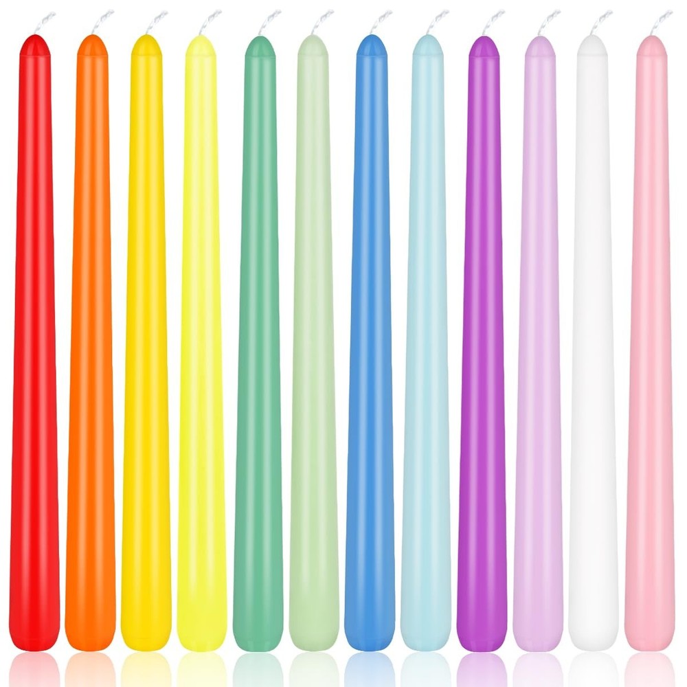 10 Inch Colored Taper Candles for Religious and 10 inch, 12 Pcs, 12-colored