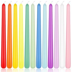 10 Inch Colored Taper Candles for Religious and 10 inch, 12 Pcs, 12-colored