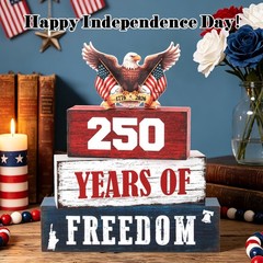 4 Pcs 250th Anniversary Patriotic 4th of July Wooden Tiered Tray Decor, White