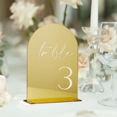 Hoodo Gold Mirror Acrylic Wedding Table Numbers 1-25 Stands 5X7 Arched Acrylic