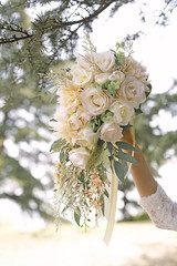 Cascading Bouquets for Bride Beige Rose Artificial Bridal Bouquet for Boho Rusti