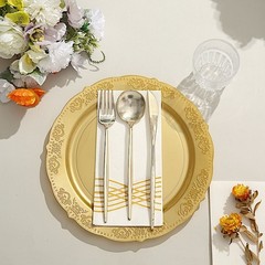 10 Gold Round 10″ Salad Plates Gold Trim Party Wedding Catering Disposable Home
