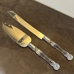 Vintage Cake Knife and Server Set, Stainless Blades with Resin Crystal Handles