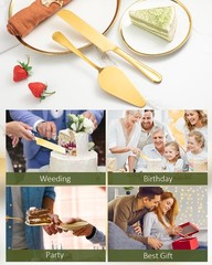 2-Piece Gold Cake Cutting Set Serrated Knife & Pie Server Spatula for Desserts