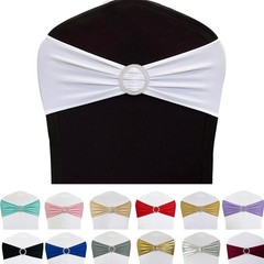 Spandex Chair Sashes Bands, White, 50PCS | Stretch Chair Ties Bows, With Buck…