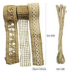 46 PCS Natural Burlap Flowers Set, 3 Rolls Lace Burlap Ribbon and 40 PCS 2
