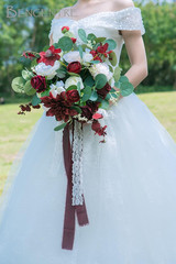 14 Inch Burgundy Bridal Bouquet,Fall Wedding Bouquet,Bride Bouquets for Wedding