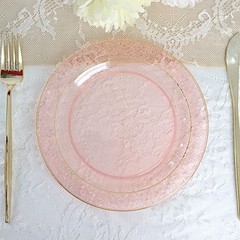 30 BLUSH 7.5″ Round Salad PLATES Hammered GOLD Trim Party Wedding Supplies