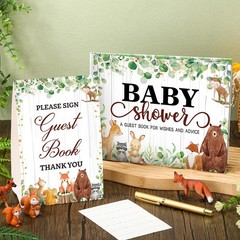 27 Pcs Woodland Animal Baby Shower Guest Book Set Baby Shower Sign in Guest F…