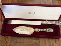 Vintage Mikasa Cake Server & Knife Set-Silver Plated W/Velvet Box