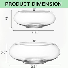 2 Pack Glass Vase Bowl, 6″/ 8″ Wide Mouth Flower Vase Round Terrarium, Glass